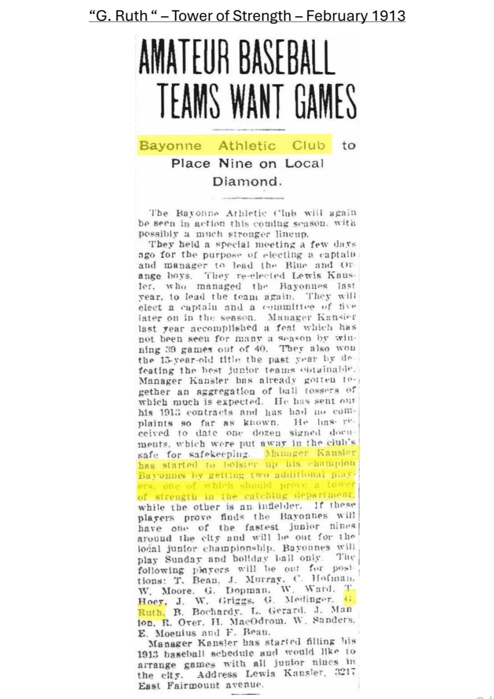 February 1913 Bayonne clipping